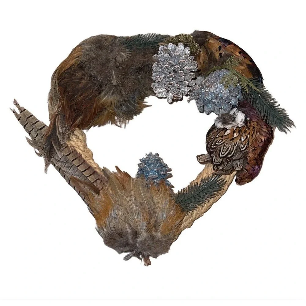 Ring Neck Pheasant Feathers Tails Pelt Down Heart Wreath Taxidermy 15